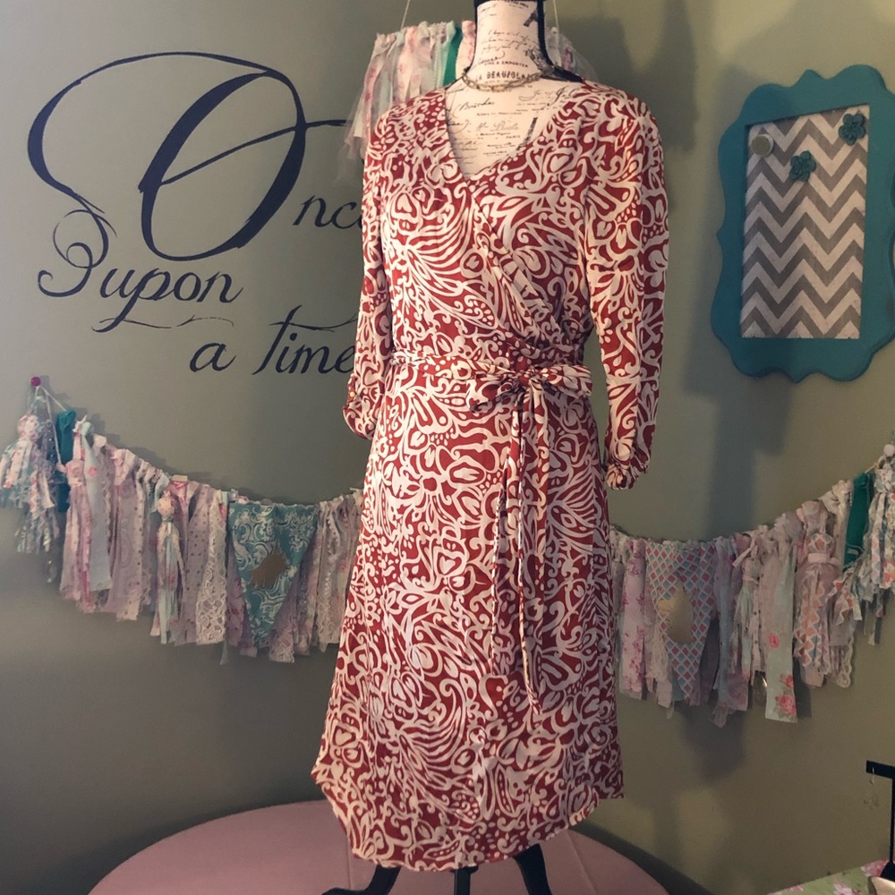 Antonio Melani wrap dress - orange/cream size 10